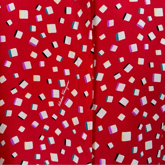 FERRAGAMO Vintage Silk Logo Printed Long Sleeve Button Down Top - Picture 4 of 13